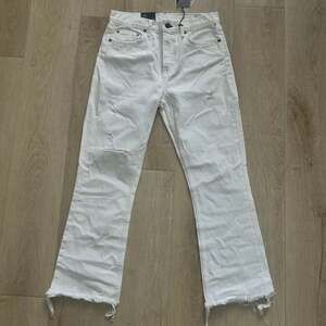Denim Kick Flare Jeans White Distressed Raw Hem Size 28